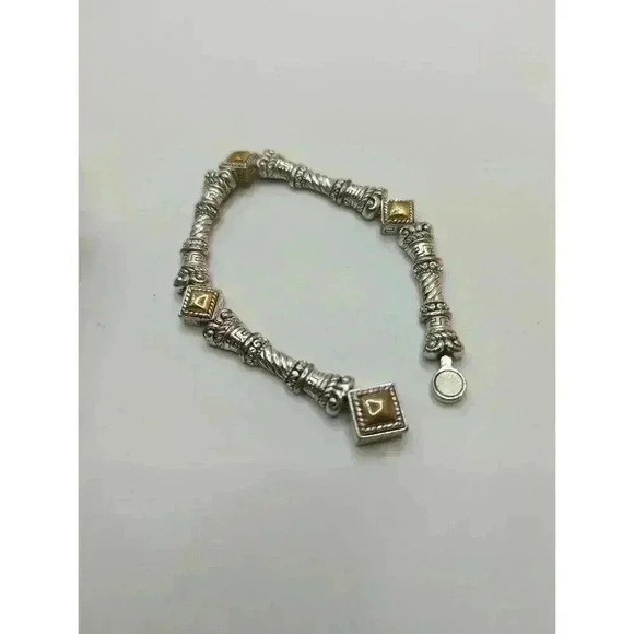 Bracelet Silver Tone Square Accents Patterned Design Tennis Style - Picture 4 of 4